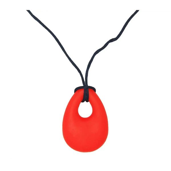 Aczyqws Sensory Chew Necklace, Soft Silicone Chew Toys for Kids with ADHD Autism, Anxiety, Chewy Teardrop Pendant Teething Necklace Sensory Toy for Boys Girls Adults Chewer (Red)