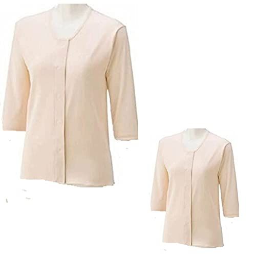 yuaseiharu Women's Nursing Care Underwear, Plastic Hooks, 2-piece Set, Front Opening, 3/4 Sleeves, Underwear Peach, peach