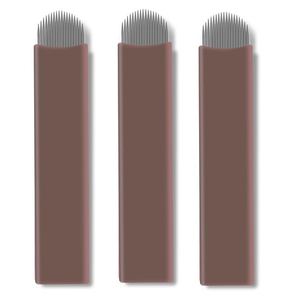 50 Stück Präzisions-Kaffeebraune Einweg Microblading Nadeln Nano 18Pins/18U/21U/24U - .15mm Durchmesser für Ultradünne Striche (18U)