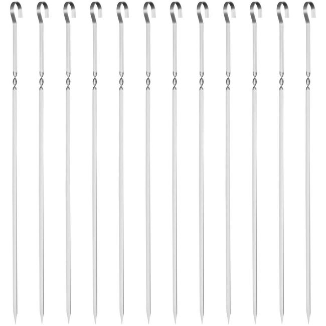 GWHOLE Barbecue Skewers, BBQ Tool, Grilling Skewers, Camping, Stainless Steel, 12 Pieces, Barbecue Fork, BBQ Supplies, 15.4 inches (39 cm), Outdoor