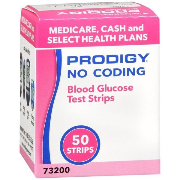 Prodigy No Coding Blood Glucose Test Strips,100 Ct (2 Boxes of 50 Each)