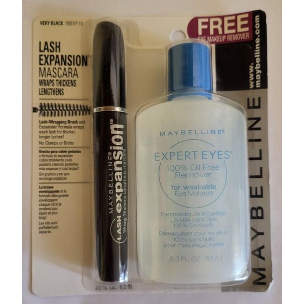 Lash Expansion Maybelline Mascara w/ Free Makeup Remover Pack Very Black New