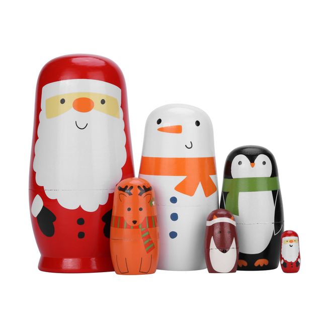 Yoption 6Pcs Christmas Russian Nesting Dolls, Handmade Wooden Santa Claus Snowman Matryoshka Dolls Gift for Kids Christmas Birthday Wishing Gift (Christmas)