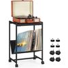 2 Tier End Table Record Player Stand w/Wheel Turntable Stand Vinyl Records Shelf