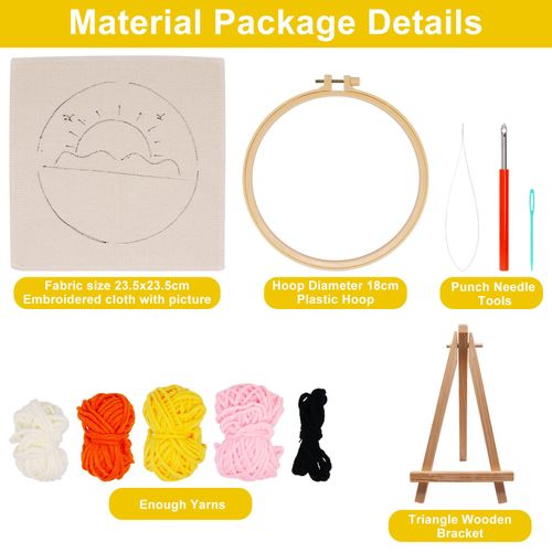 SWZHAI Punch Needle Kits Adults Beginner Sunset with 7in Hoop Embroidery Punch Needle Kit Starter Craft Set, Ideal for All Ages, Perfect Festival Decoration and Gift