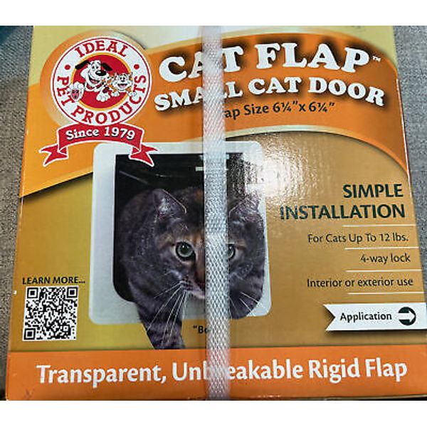 New Ideal Pet Prod 6.5"x 6.5" Small Cat Door 4 Way Lock Flap White Int/Ext 12LBS