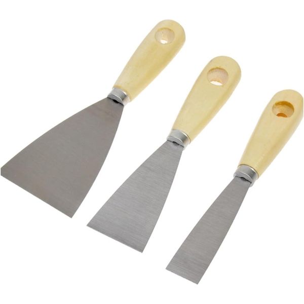 3 Piece Wallpaper & Paint Scraper Tool Set, Wooden Handle and Metal Blade, Perfect DIY Decorating Paint Removal Scraper Tool Set, Great for Filling, Drywall, Putty, Joints 1” 2” 3” 76mm 50mm 25mm