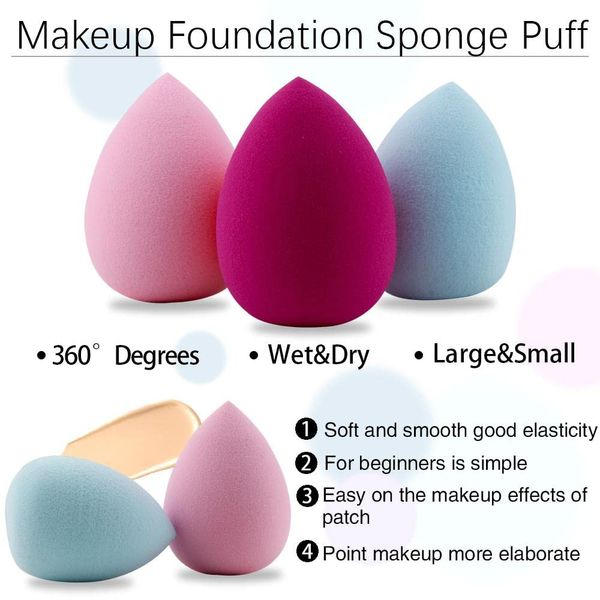 Water Drop Soft Beauty Makeup Sponge Cosmetic Puff Women's Blending Foundation Powder Puff Sponge Make Up Tools Set of 3