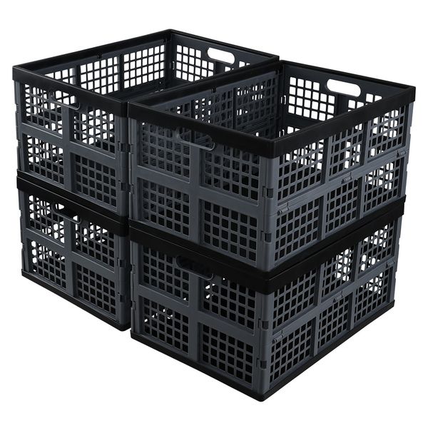 Idotry 4X 42L Plastic Folding Storage Crate Stackable Collapsible Storage Basket
