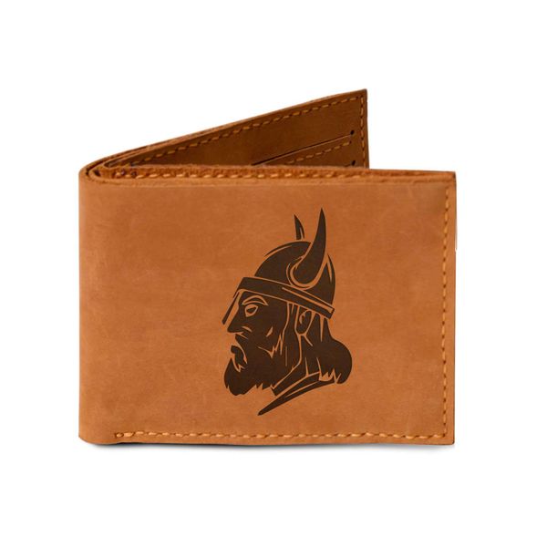 Men's Viking Head -1 Handmade Natural Genuine Pull-up Leather Wallet MHLT_03