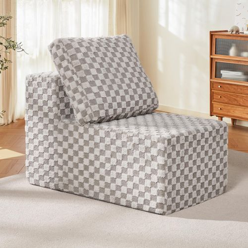 Hobestluk Single Sofa 1 Seat Couch with Deep Seat Memory Foam Cloud Chair with Pillows Large Sofa with L Shape for Living Room Bedroom (Plush Grey, Single)
