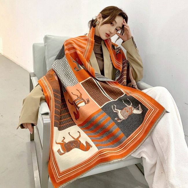 Warm Letter Print Cashmere Scarf For Women Winter Thick Shawl Wrap