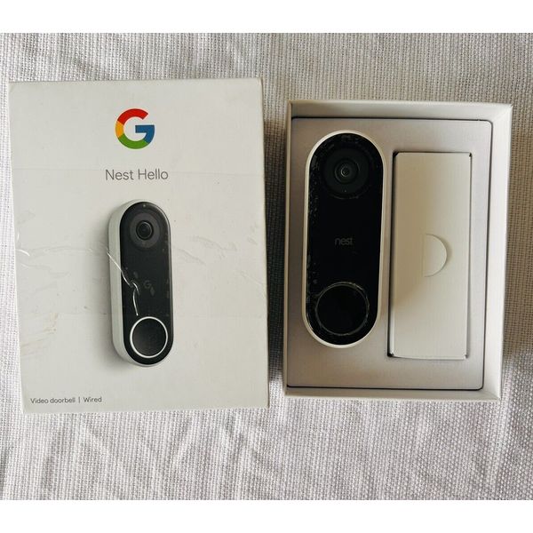 Google Nest Hello Wired Video Doorbell. All parts are shown in the picture