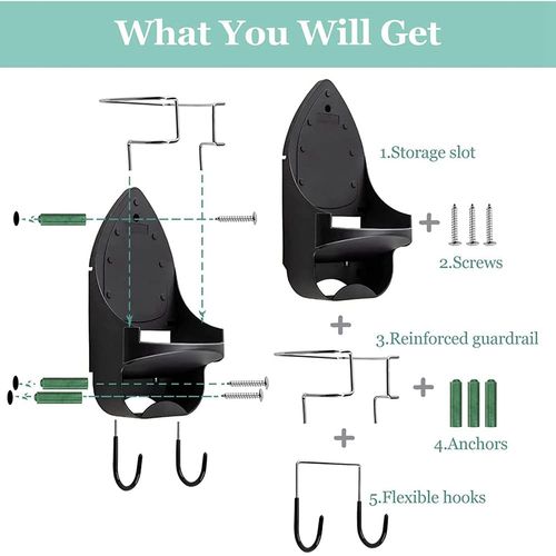 Hausdec Iron Board Hanger Wall Mount Electric Iron Holder Iron and Ironing Board Storage Organizer Shelf with Removable Hooks -1
