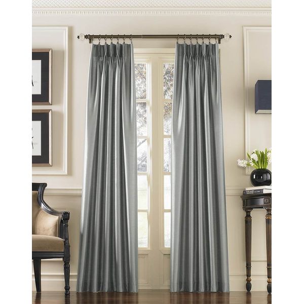 Curtainworks Marquee Faux Silk Pinch Pleat Curtain Panel, 30 by 132", Pewter