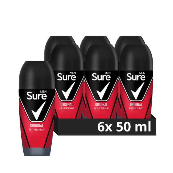 Sure Original Antiperspirant Roll On deodorant for men with MotionSense technology for 48-hour sweat and odour protection 6x 50 ml