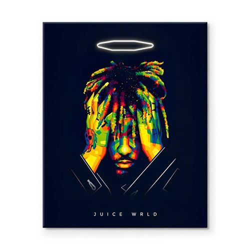 Juice WRLD Canvas Wall Art Decor - Colorful Pop Art Rapper Portrait with Halo, Music-Inspired Artwork for Bedroom, Living Room or Music Studio Wall Decoration 8X10 inch