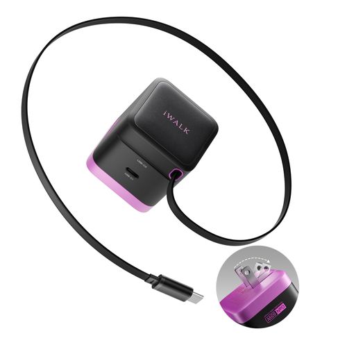 iWALK 65W GaN Charger with Built-in Retractable USB-C Cable, 2 Devices Mini Travel Fast Charging Foldable Wall Charger for MacBook Pro, iPad Pro, Airpods, iPhone 16/15 Pro Max, Galaxy S25/S24 And More