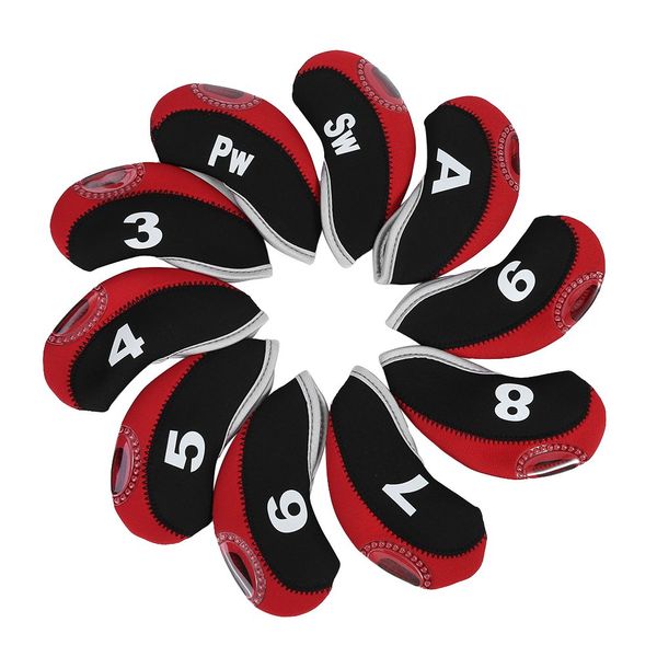 10 Stücke Golf Head Cover, Neopren Golf Putter Headcover Golf Club Abdeckungen Golf On-Course Zubehör(Schwarz & Rot)