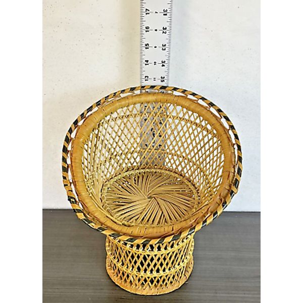 Plant Stand Wicker Rattan 12” Black Trim Home Deco American Girl Our Gen Doll