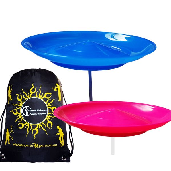 2x Juggle Dream Spinning Plate Set (Blau/Pink) CLASSIC Zirkus Spinning Plates + 2-teilige Sticks + Flames N Games Reisetasche! Großer Spaß für Kinder & Erwachsene