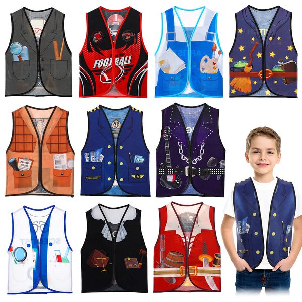 10 Pcs Kids Dress Up Vest Children Role Play Vest Career Costume for Dramatic Pretend Play Party Supplies, 17 x 13.8 Inches(Cool Style)