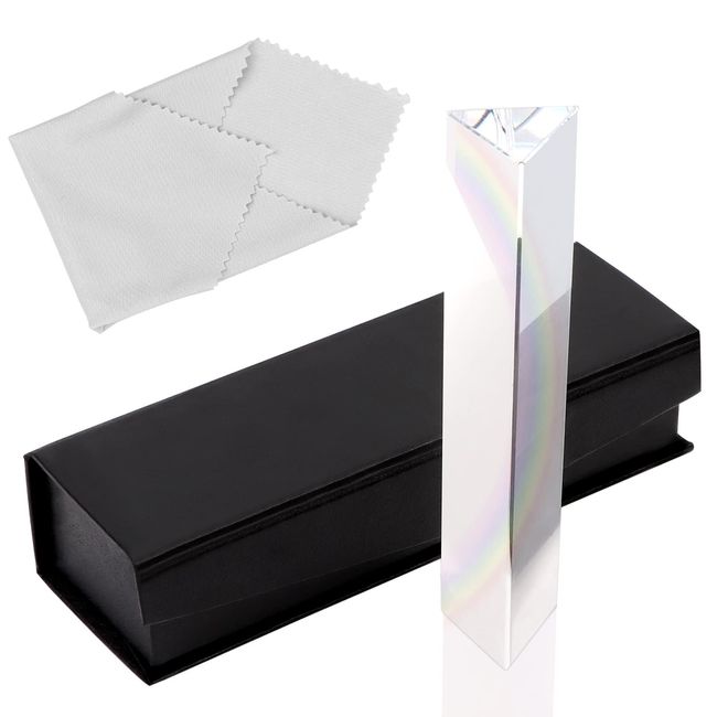 VEUWOLM Triangular Prism Optical Glass, 15 cm Fotografie Glas Prisma Spektrometer K9 Dreiecksprisma Kristall Prisma mit Mikrofasertuch und Geschenkbox für Sonnenlicht Spektrum und Regenbogen Effekt