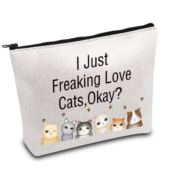 Cat Lover Makeup Bags Kitty Mom Gift Crazy Cat Lady Travel Pouch Cat Owner Gift I Just Freaking Love Cats Cute Kitten Theme Cosmetic Bag (Love Cats)