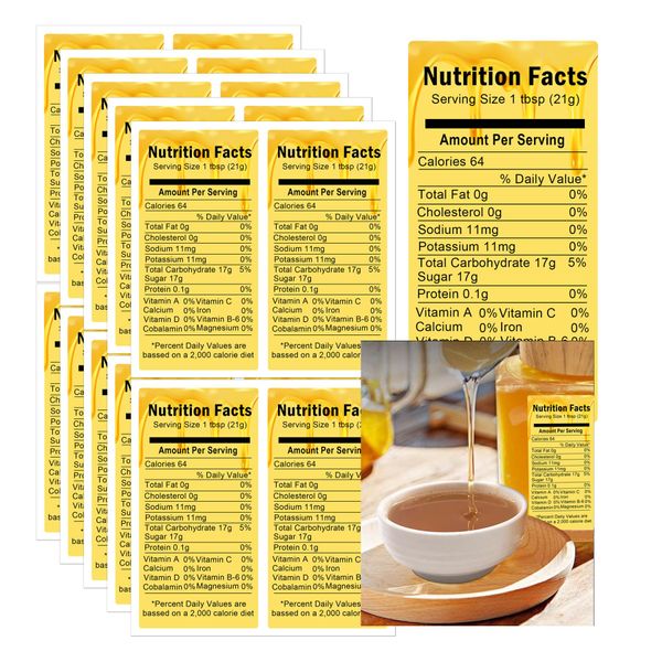 Honey Nutrition Labels Honey Nutrition Facts Calories Mason Jar Labels 1.75 x 3.5 Inch - Honey Nutrition Canning Label for Homemade Honey Jars Honey Containers 200 Pcs