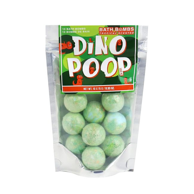 Gift Republic Dino Dinosaur Poop Bath Bombs 10-Pack Tropical Scent 150 Gram, Multicoloured 10 Count