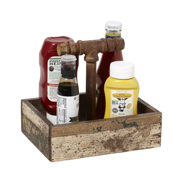 G.E.T. CAD1-RWD Reclaimed Wood Table Top Condiment / Drink Caddy, 9" x 7",Brown