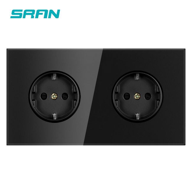 SRAN EU Standard Electrical sockets, White Full Mirror Tempered Glass Panel, AC 110~250V 16A Multiple European Power socket