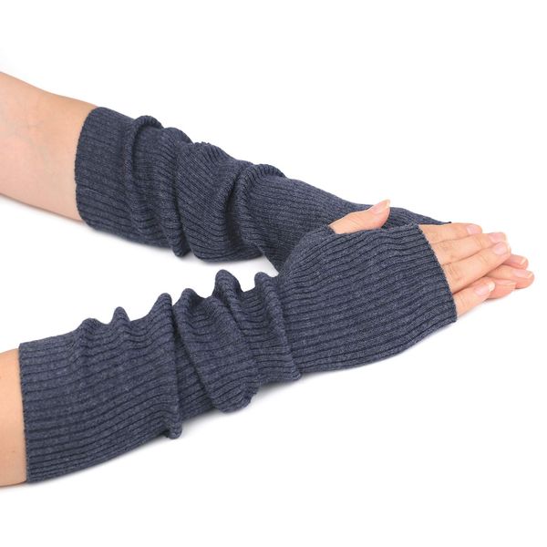 Zeltauto Women's Knit Elbow Length Arm Warmer Thumb Hole Fingerless Glove (Dark Grey)(Size: M)