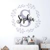 Personalised Name & Initial Floral Wreath - Nursery Wall Sticker [Medium] [Light Grey]
