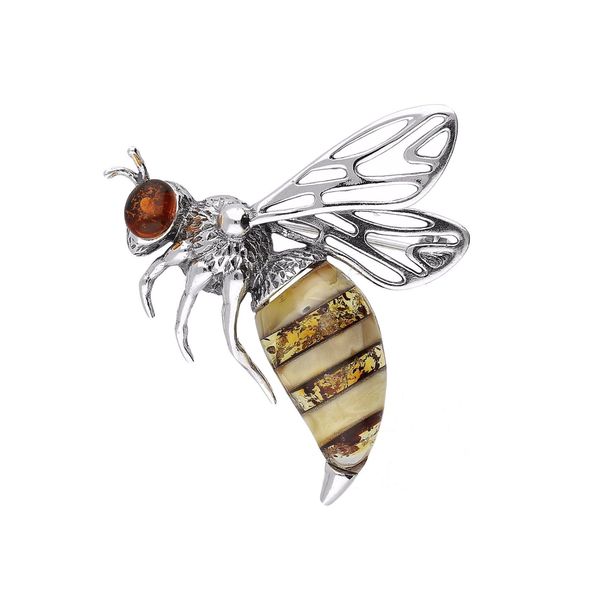 Milena Brooch Silver and Baltic Amber Bee