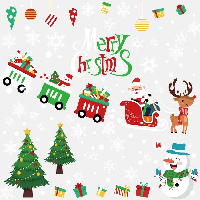 DERAYEE Christmas Stickers, Static Cling Stickers, Removable, Stainless, 400pcs, Window Decoration, Merry Christmas (Snowman and Sledding)