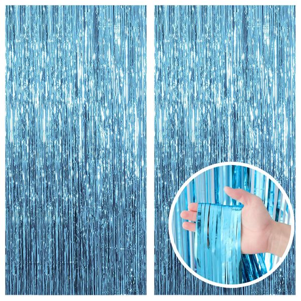 2 Pack Blue Backdrop Curtain Tinsel Streamers Ocean Themed Decor Birthday Party Decorations Foil Fringe Backdrop Graduation Baby Shower Bachelorette Winter Party Decorations Supplies