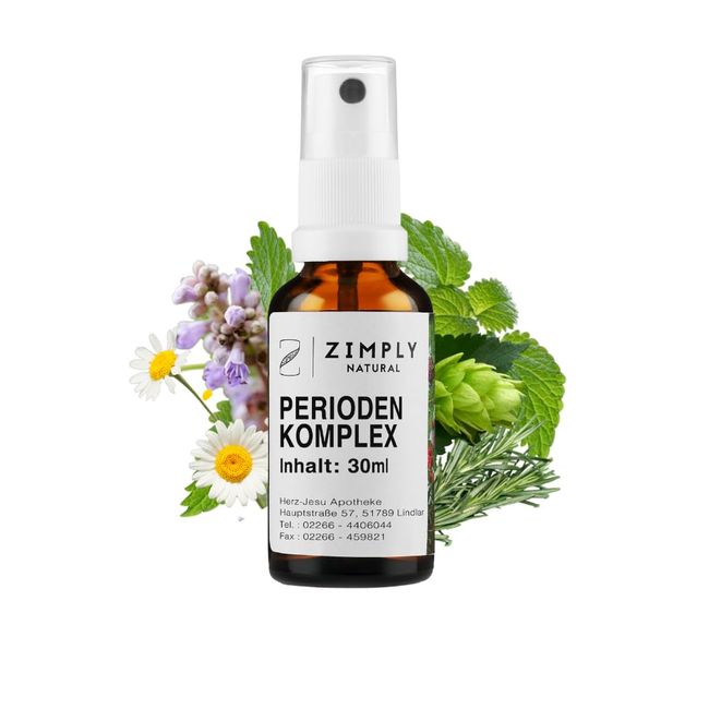 ZIMPLY NATURAL® Perioden Komplex Spray, pflanzliches Mittel bei Menstruationsbeschwerden, Naturheilkunde bei Regelschmerzen und Krämpfen im Unterleib, Natürlich, Sanft, Vegan, 30ml Spray