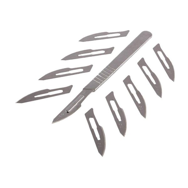 10pcs 23# carbon steel surgical scalpel blade + 1 #4 handle for crafting carving dissection etc