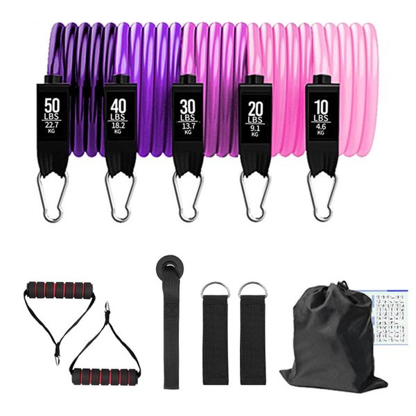 Home Gym Set Foam Roller Smith Machine Fitness Resistance Band Set Yoga 5 Tube Workout Home Door Anchor Handle Ankle Strap Gym Equipment, [06] HLG huanghei