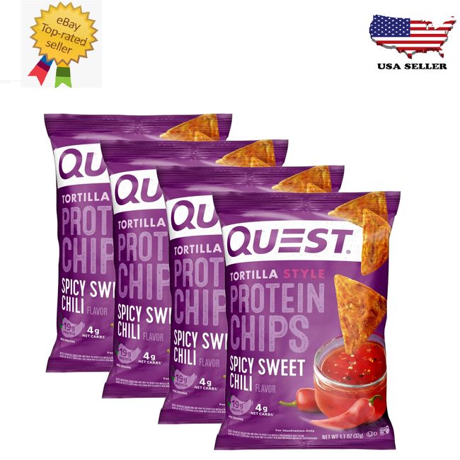 Quest Tortilla Style Protein Chips, Low Carb, Baked, Spicy Sweet 1.1 oz (4 pack)