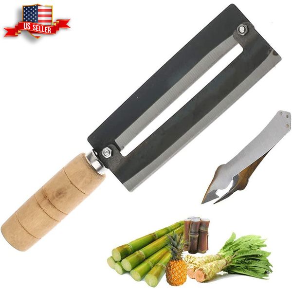 High Carbon Sugarcane Peeling Knife with Non-Slip Wooden Handle, 2-in-1 Tool New