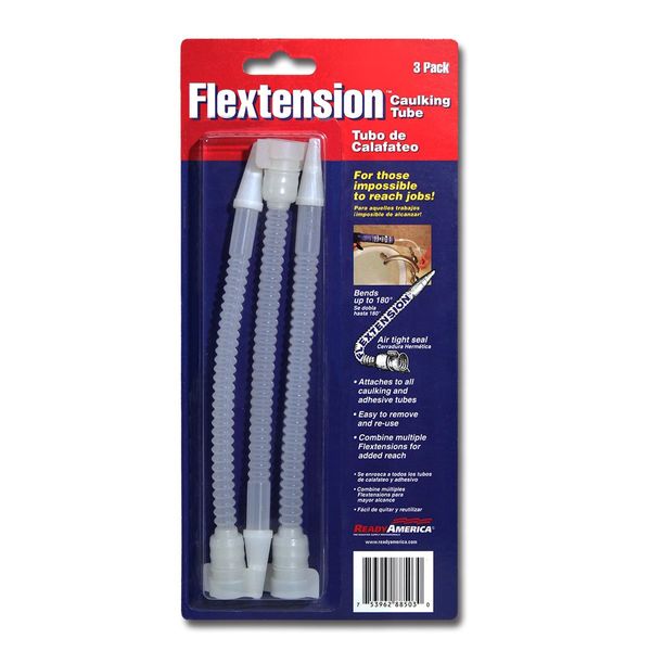 Ready America Flextension Caulking Tube Tip, Reusable and Removable Caulk Gun Nozzles for Hard to Reach Areas, Bends up to 180 Degrees, Caulking Tips, 3-Pack