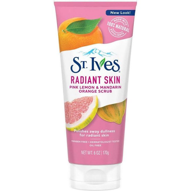 6-Pack New St Ives Scrub, Even & Bright Pink Lemon & Mandarin Orange 6 Ounce