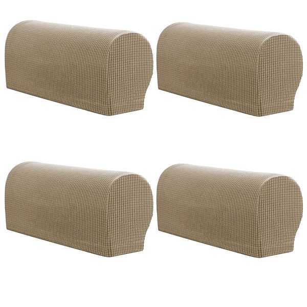 ESRISE Armrest Chair Covers, Set of 4 Stretch Armchair Couch Arm Rest Cover Anti-Slip Spandex Polyester Sofa Chair Arm Caps Slipcovers for Furniture Protector (Sand)