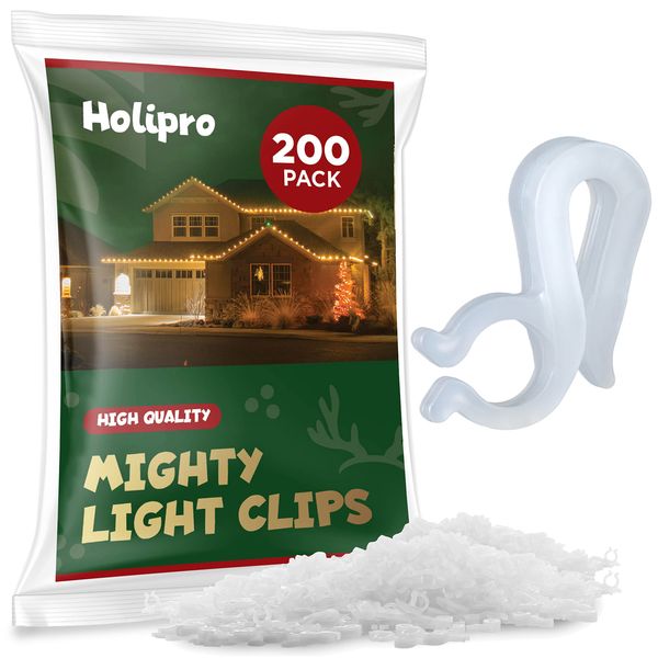 Christmas Light Clips - [Set of 200] Mini Light Clips For Christmas Lights - Light Clips For Gutters - Light Clips For Shingles - Gutter Clips For Hanging Outdoor Lights - USA Made - No Tools Required