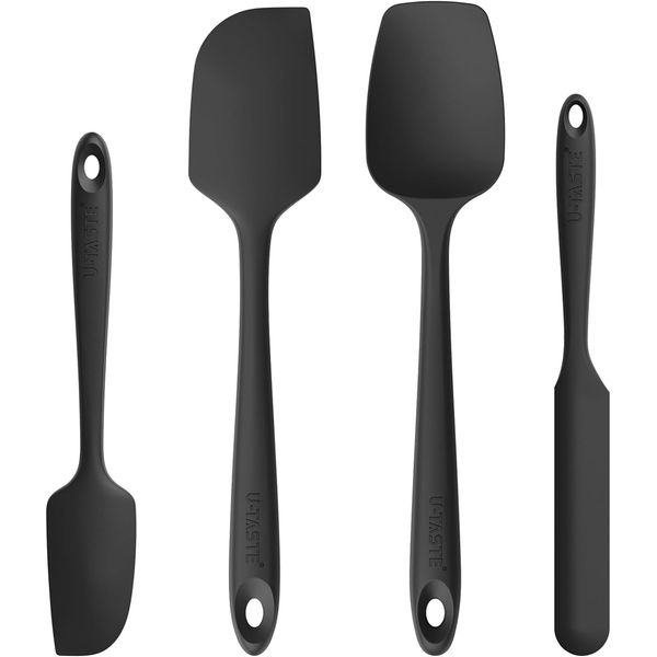 U-Taste Heat Resistant Silicone Spatula, Flexible & Firm Food Grade Cooking Baking Mixing Stirring Kitchen Spatula Set Bowl Scraper for Nonstick Cookware (Black)