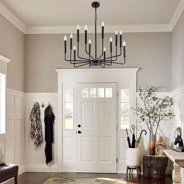 Modern Farmhouse Lighting  Pendant Light，12-Light Rustic Candle Ceiling Light
