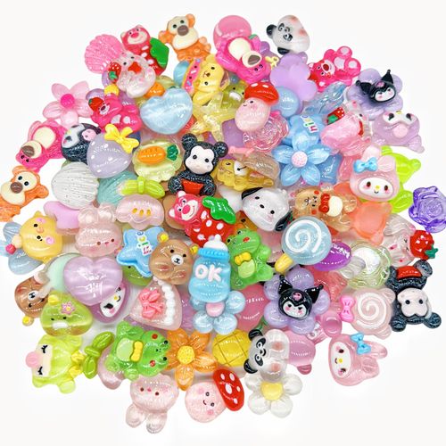 100pcs Slime Charms Cute Set, Bulk Mixed Resin Charms Set Ornament Scrapbooking (Bright)