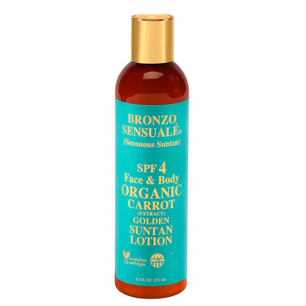 Bronzo Sensuale SPF 4 Sunscreen Deep Golden Tanning Organic Carrot Lotion 8.5 Ounces